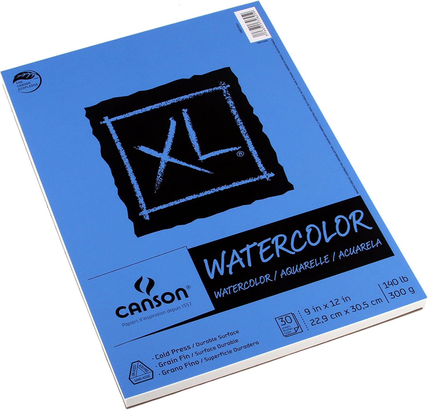 Canson XL Series Watercolor Pad, 9" x 12", FoldOver Cover, 30 Sheets