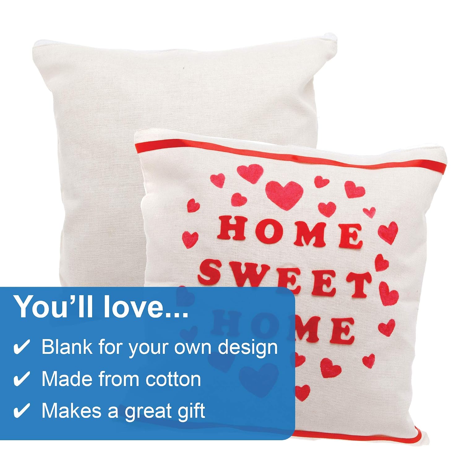 Baker Ross AX680 Fabric Cushion Covers - Pack of 2, Introduction to Sewing for Kids Arts and Crafts Activities - Image 4