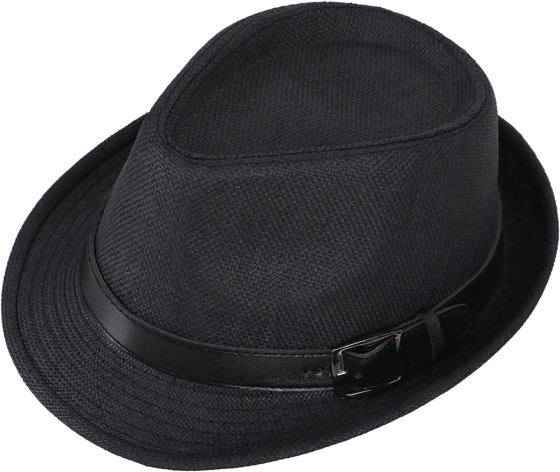 Hemantal Men & Women's Miami Structured Straw Fedora Hat w/PU Leather Band