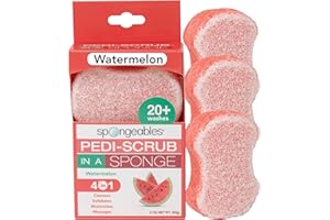 SPONGEABLES Spongables Pedi Scrub Foot Exfoliating 20+ Wash Sponge, Watermelon, 3 Count