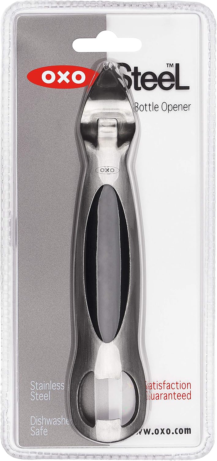 OXO SteeL Stainless Steel Bottle and Can Opener, Silver/Black, 1EA: Kitchen & Dining