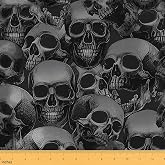 Feelyou Sugar Skull Fabric By The Yard Soft | Gothic Skeleton Halloween Themed Sofa Couch Personalized Bones Flannel for Chairs Black Grey 1 Yard