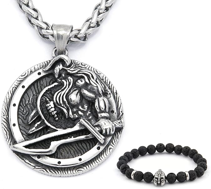 BaviPower Viking Warrior Protection Shield Pendant Keel Chain Necklace Stainless Steel Jewelry