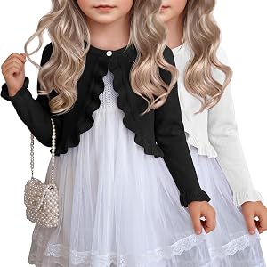Joiceful 2 Pack Toddler Girls Cardigan Sweater | Long Sleeve, Bolero, Shrugs, Ruffle Trim, Button, Cropped, Tops, for Baby, S