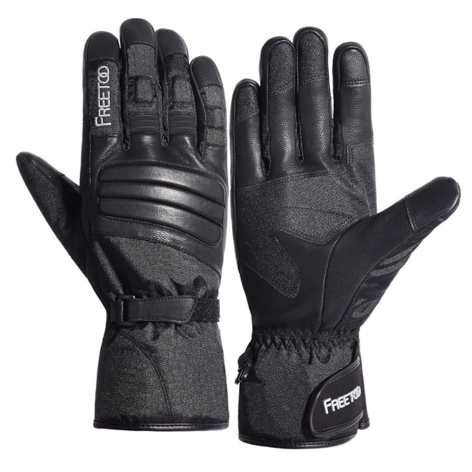 FREETOO Winter Handschuhe für Herren und Damen Wasserdichte Warme Handschuhe mit Ziegenleder, Touchscreen Motorrad Handschuhe