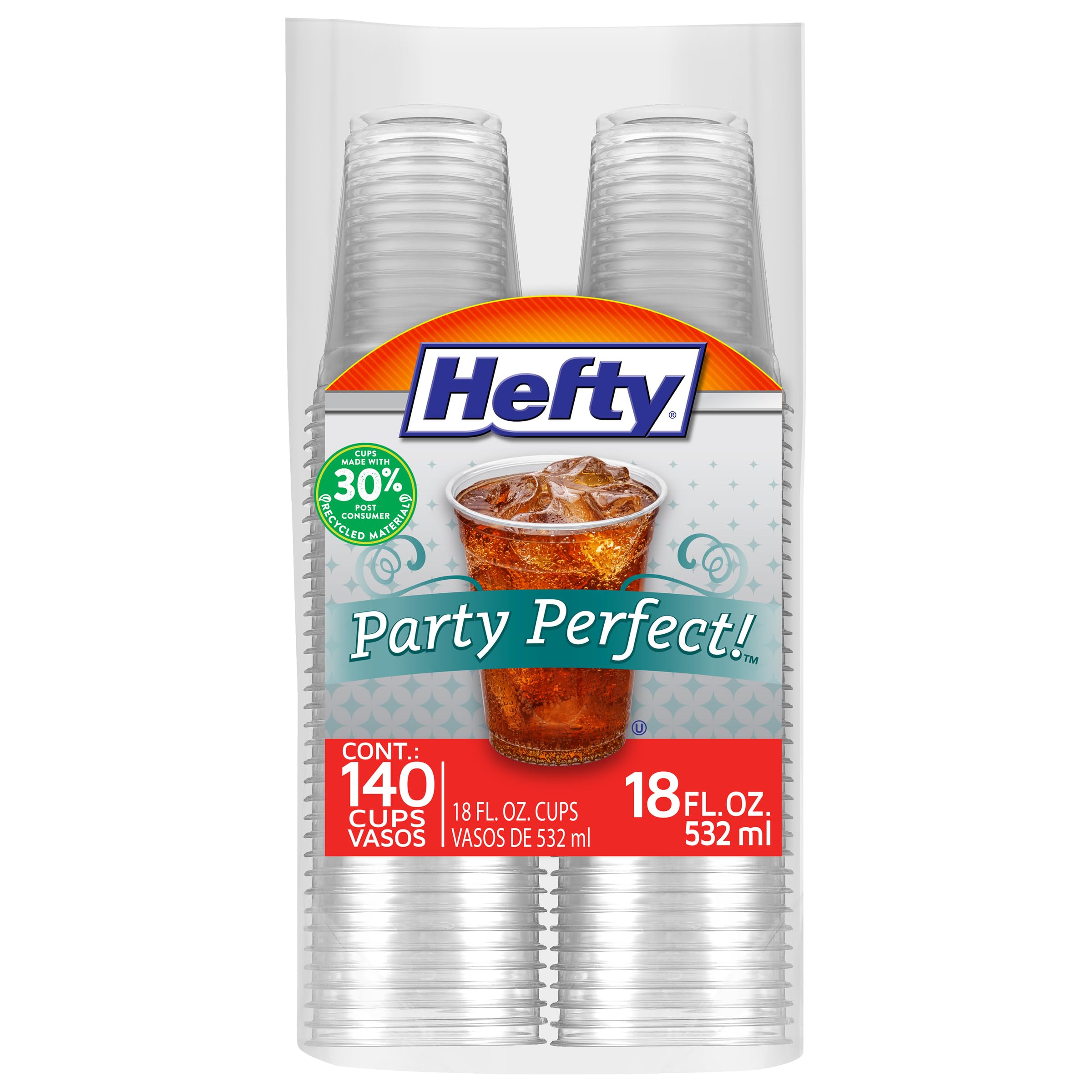 Photo 1 of Hefty Party Perfect Clear Plastic Cups, 18 Ounce, 140 Count