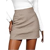winkbay Women's Houndstooth High Waisted Mini Skirt Elegant Business Casual Skirts