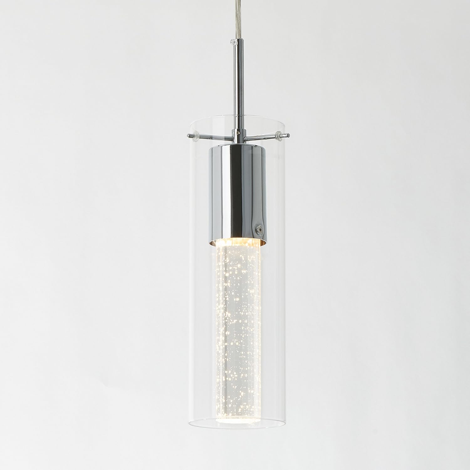 Artika OME1LB-HD1 Essence Chrome 1-Pendant LED Light Fixture, 12-inches with Integrated LED and Premium Bubble Glass, Chrome - - 