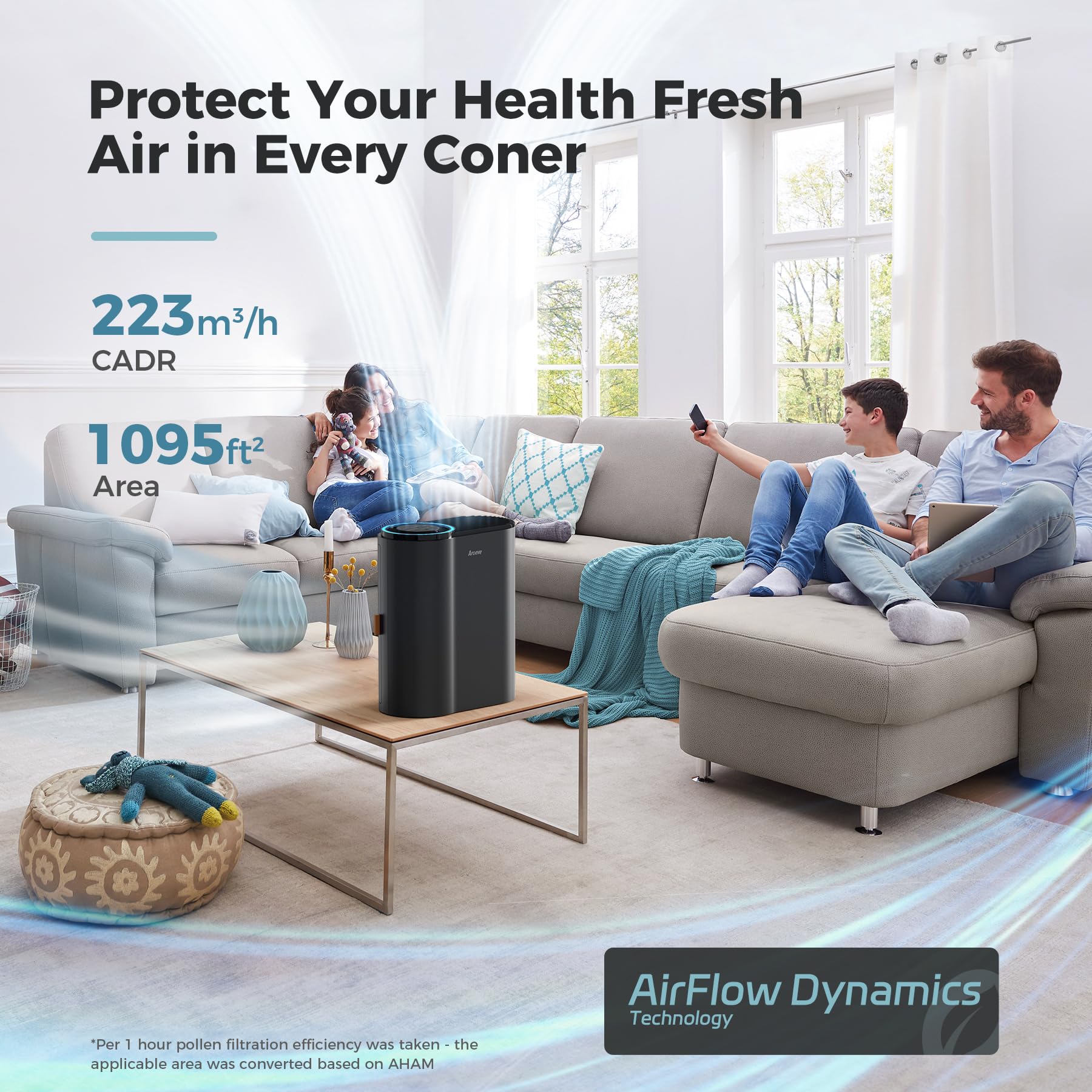 AROEVE Air Purifiers for Home Bedroom, Covers Up to 1095 ft², 3-in-1 Filter Sleep Mode, Air Quality Indicator Ring, Remove Dust Smoke Odor Pollen Allergies Pet Hair for Dorm Room, Office, MK04, Black