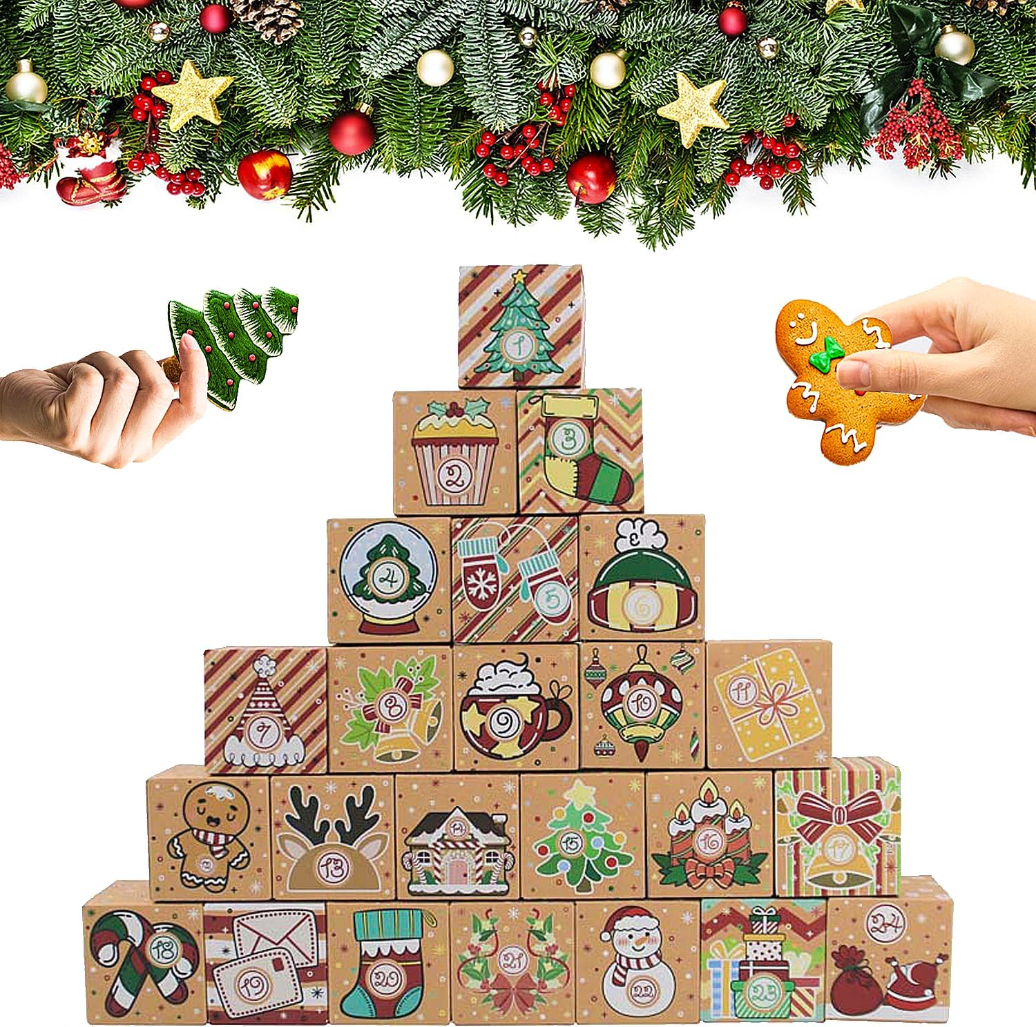 Advent Calendars - Elephant-package 24 Pcs DIY Kraft Paper Christmas Advent Calendar Boxes, 24 Days Advent Countdown Gift Boxes, Christmas Cardboard Number Boxes for Kids Adults School Office Xmas Holiday Decoration (Cute Style)