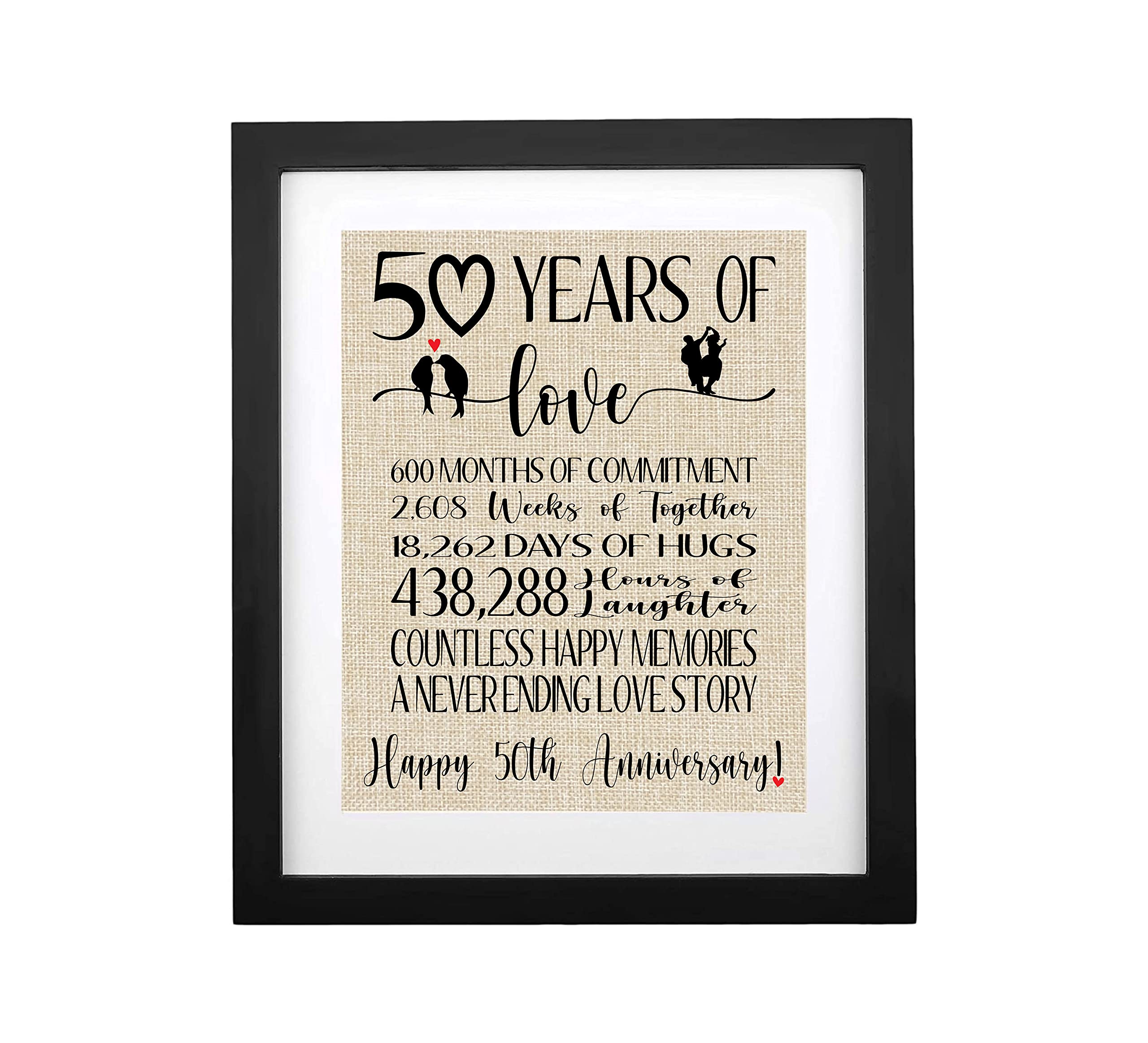 TOBOHU Framed 50 Years of Love Burlap Print Sign, Golden Wedding Anniversary Decoration