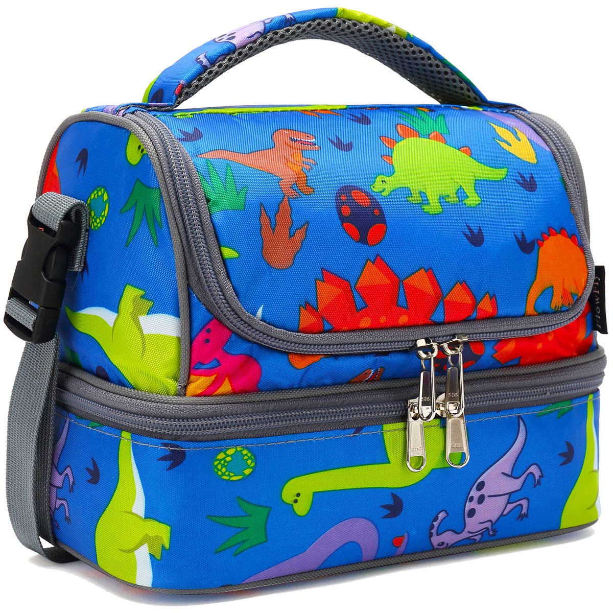 Photo 1 of **MISSING PARTS** FlowFly Kids Double Decker Cooler Insulated Lunch Bag Large Tote for Boys, Girls, Men, Women, With Adjustable Strap, Dinosaur