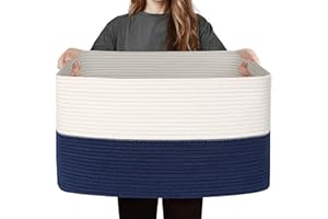 WILLITAT Large Basket for Blankets, 75L Woven Blanket Storage for Living Room, Cotton Rope Baskets for Organizing, Kids Dog T