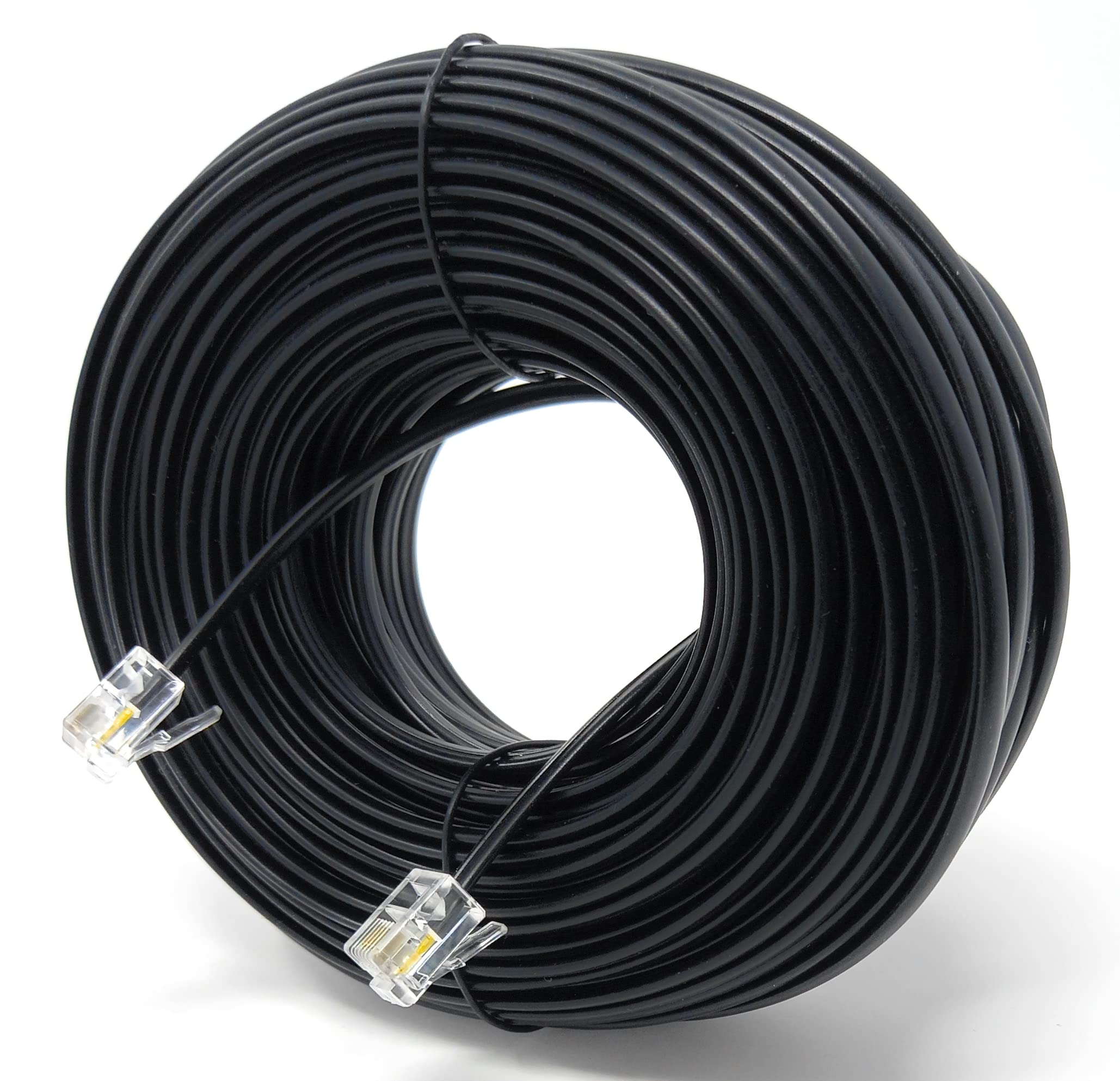 DRUT 30m RJ11 to RJ11 Telephone Landline Cable ADSL (6P4C) Flat Lead High Speed BT Internet Broadband Male to Male Router, Modem, Phone Extension Wire (99ft Black)