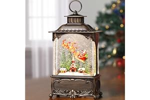 Lffital Christmas Snow Globes Village Snow Globe Lantern, Lighted Christmas Decorations Indoor for Home with Music Timer Glitter, Santa Claus Church Scene Festival Gifts, USB & Battery Operated