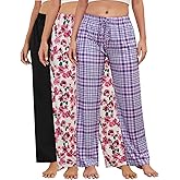 Femdouce 3 Pack Women's Casual Pajama Pants Comfy Pj Bottoms with Pockets Drawstring Lounge Soft Breathable Sleep Pants