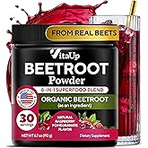 VitaUp Beet Root Powder 8 in 1 – USA Made Beets Supplements with Grape Seed, Hawthorn, Coq10 – with Organic Beetroot Powder for Energy & Circulation Support – Non-GMO, Mixed Berry Flavor, 30 Serving