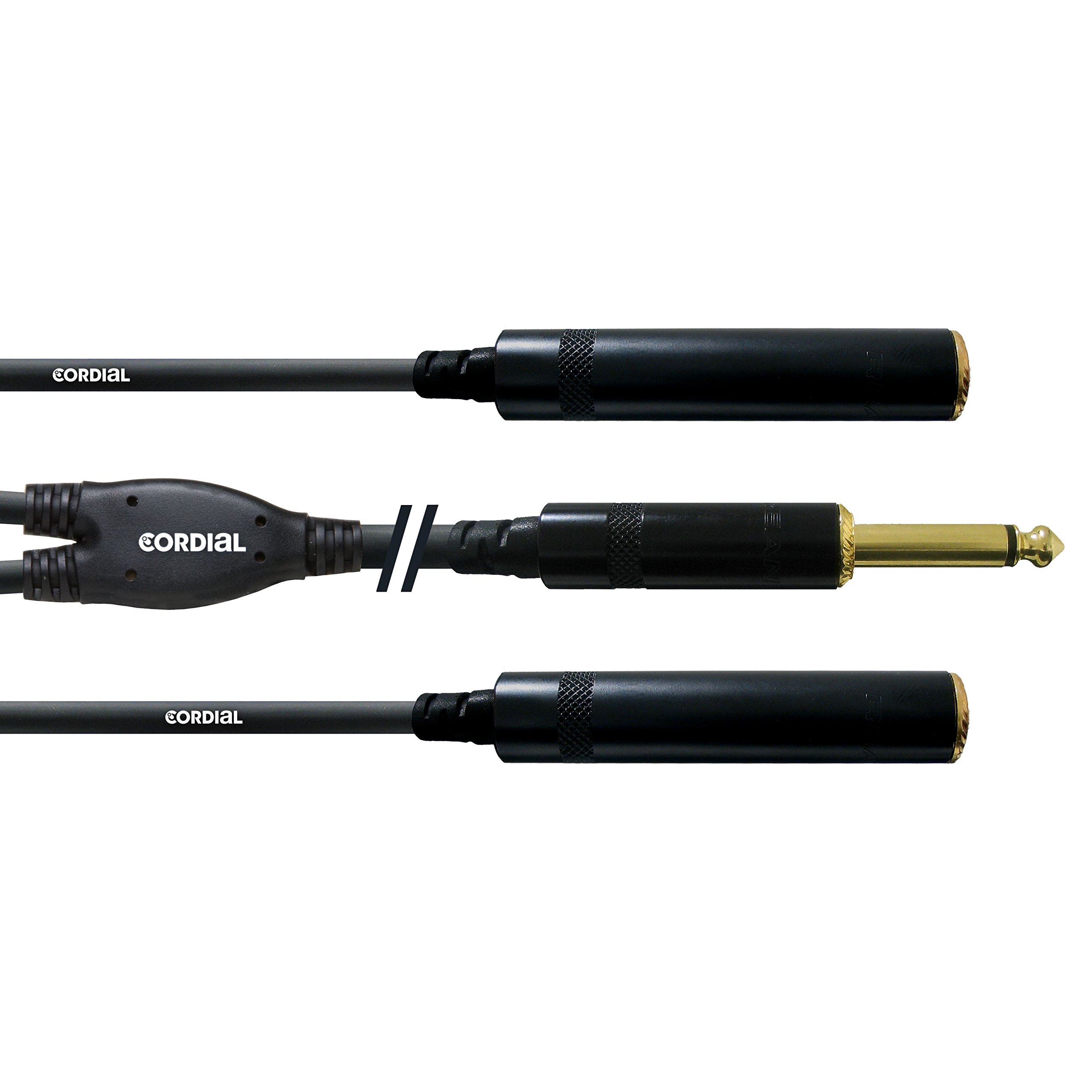 Cordial CFY 0.3 PGG Y-Adaptor Cable 6.3mm Mono Jack Gold to 2 x Jack Sockets 6.3 mm Mono Gold Length 0.3 m — image 1