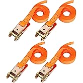 Premium Ratchet Straps - 4 Pack, Orange - 13 ft Racheting Lashing Straps - Heavy-Duty 400 lb Load Capacity, 1200 lb Break Strength - Tie-Downs for Cargo, Trailer, & Truck Bed - by BlueCosto