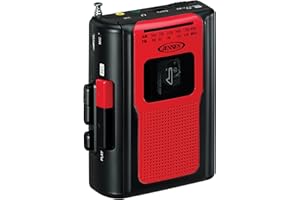 Jensen Retro Portable AM/FM Radio Personal Cassette Player Compact Lightweight Design Stereo AM/FM Radio Cassette Player/Recorder & Built in Speaker (Red)