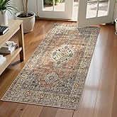 Lahome Oriental Small Area Rug, 2x4 Soft Washable Rugs for Entryway Kitchen, Non-Slip Ultra-Thin Fall Indoor Door Mat Distressed Vintage Small Carpet for Bathroom Bedroom, Peach/Orange