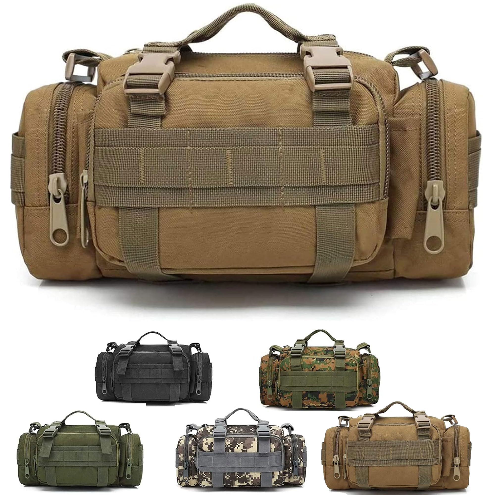 Tactical Duffel Bags for Men, 3P Military Molle Waist Fanny Packs EDC Utility Pouch Crossbody with Shoulder Strap Hand Carry