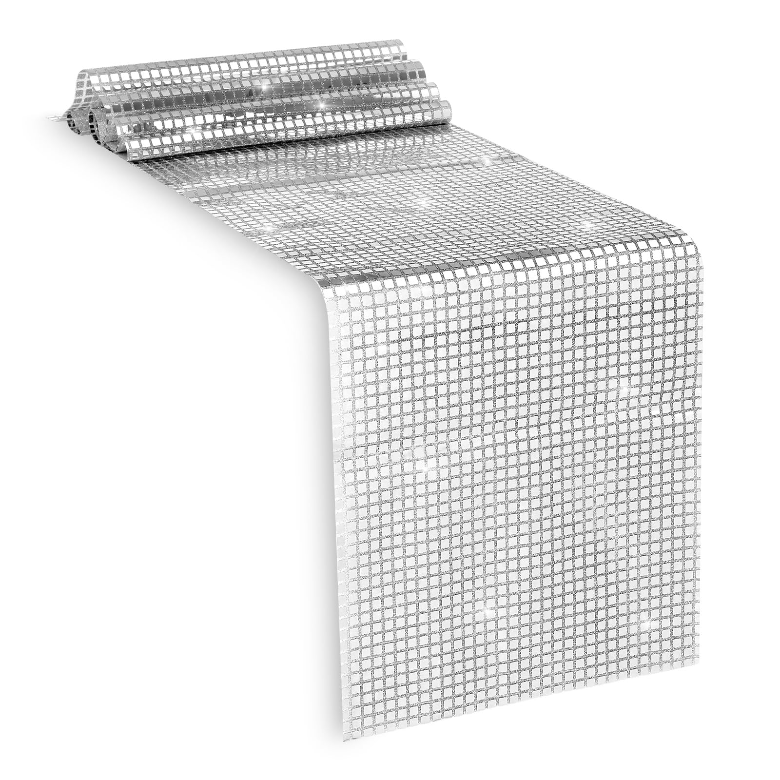 11.8 × 70.8 Inches Silver Table Runners Silver Christmas Table Runner Disco Tables Runner Mirror Disco Tables Cloth Sparkle Sequin Tablecloth for 70s 80s Dance Party Bachelorette Wedding