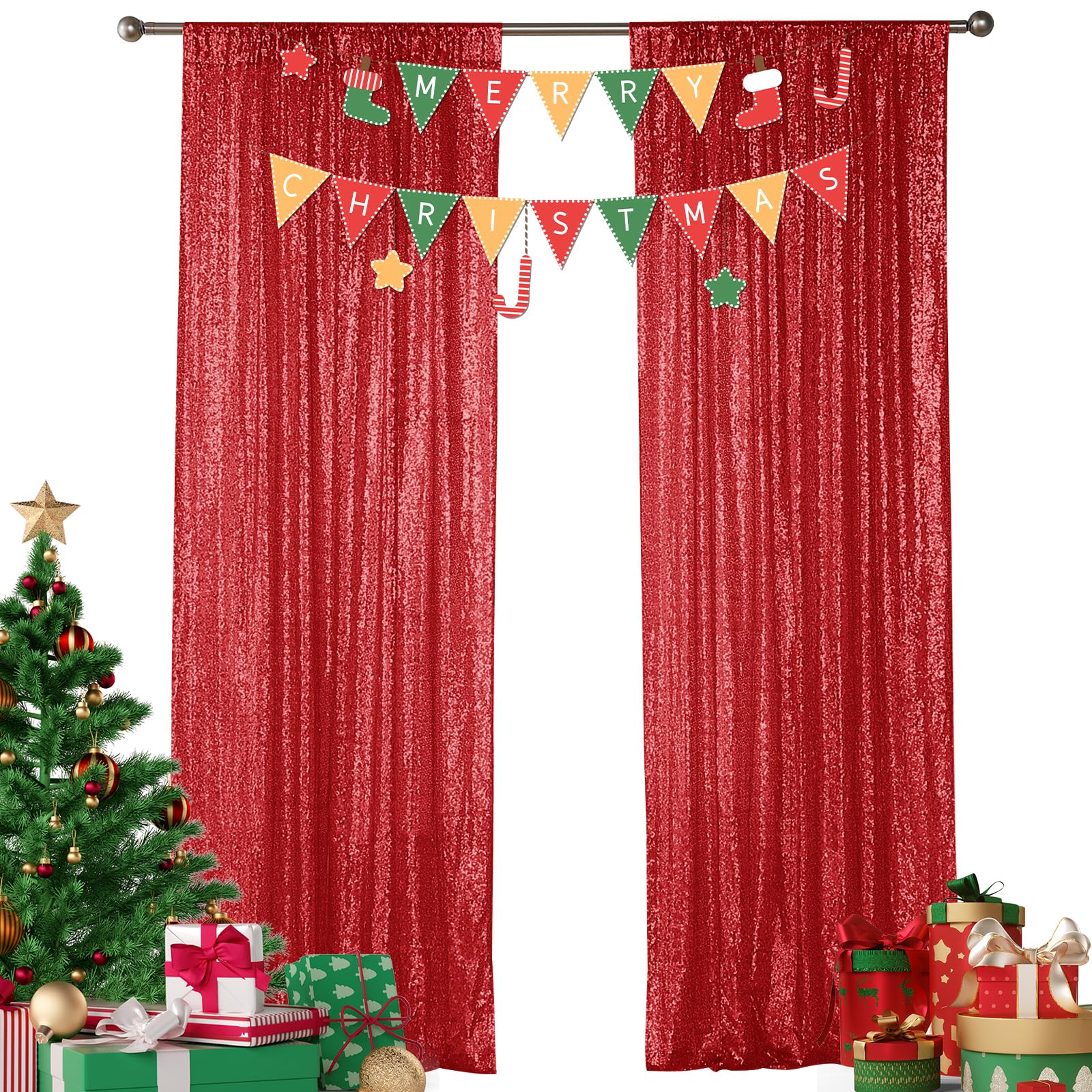 Sugargirl Red Sequin Backdrop Curtain 2 Panels