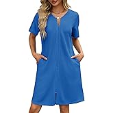 Ekouaer Women Zipper Robes Waffle Short Bathrobe Lightweight House Coat with Pockets Soft Nightgown S-3XL