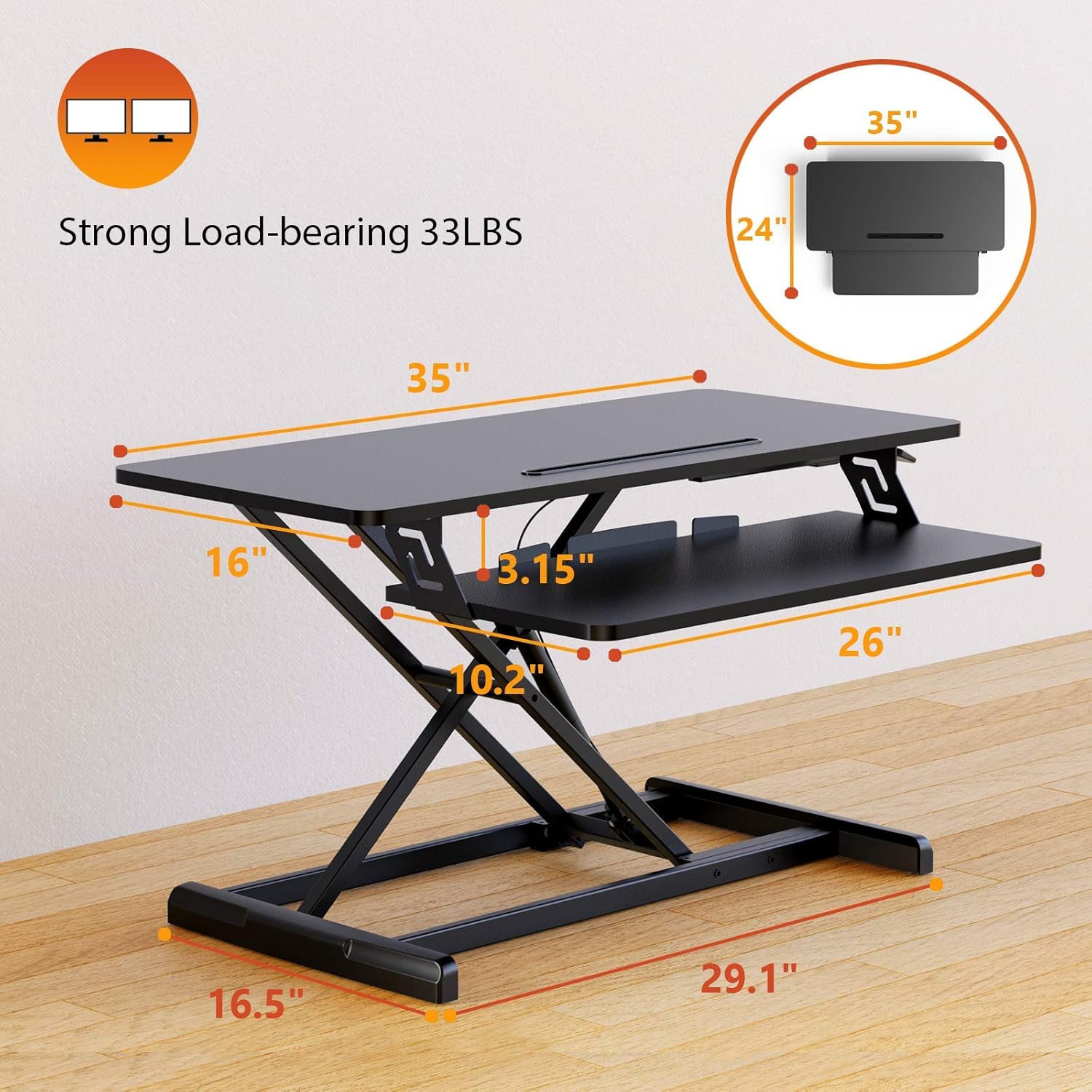 ErGear Standing Up Desk Converter Height Adjustable Sit Stand Desk with Removable Keyboard Tray, 35 Inch Large Desk Riser Ergonomic Gas Spring Dual Monitor Workstation for Home Office : Office Products