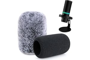 YOUSHARES Pop Filter with Furry Wind Muff Compatible with HyperX Duo Cast, AT2020 Microphone, Mic Cover Foam Windscreen for H