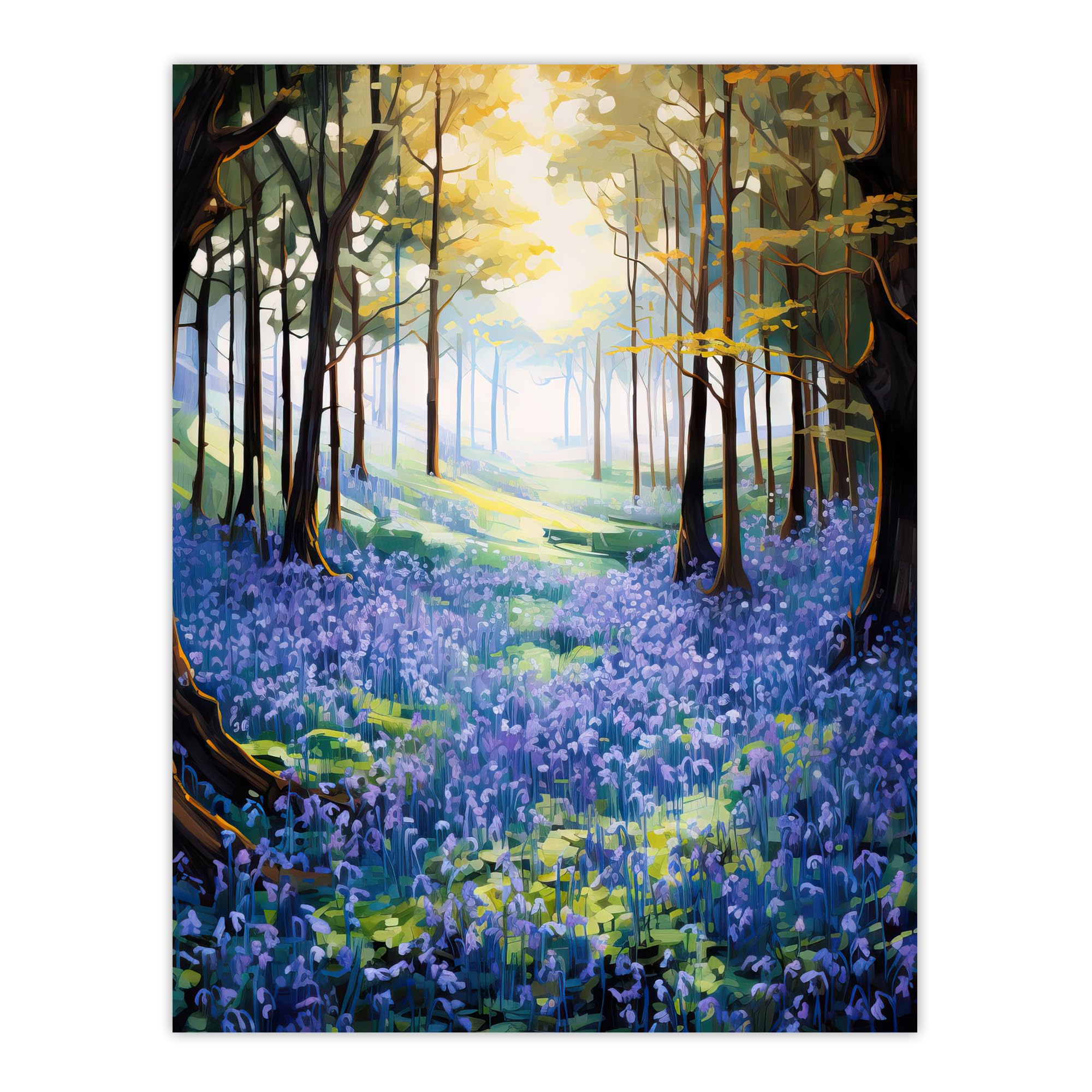 Artery8 Bluebell Wood Spring Flower Woodland Scene Oil Painting Forest Landscape Extra Large XL Wall Art Poster Print