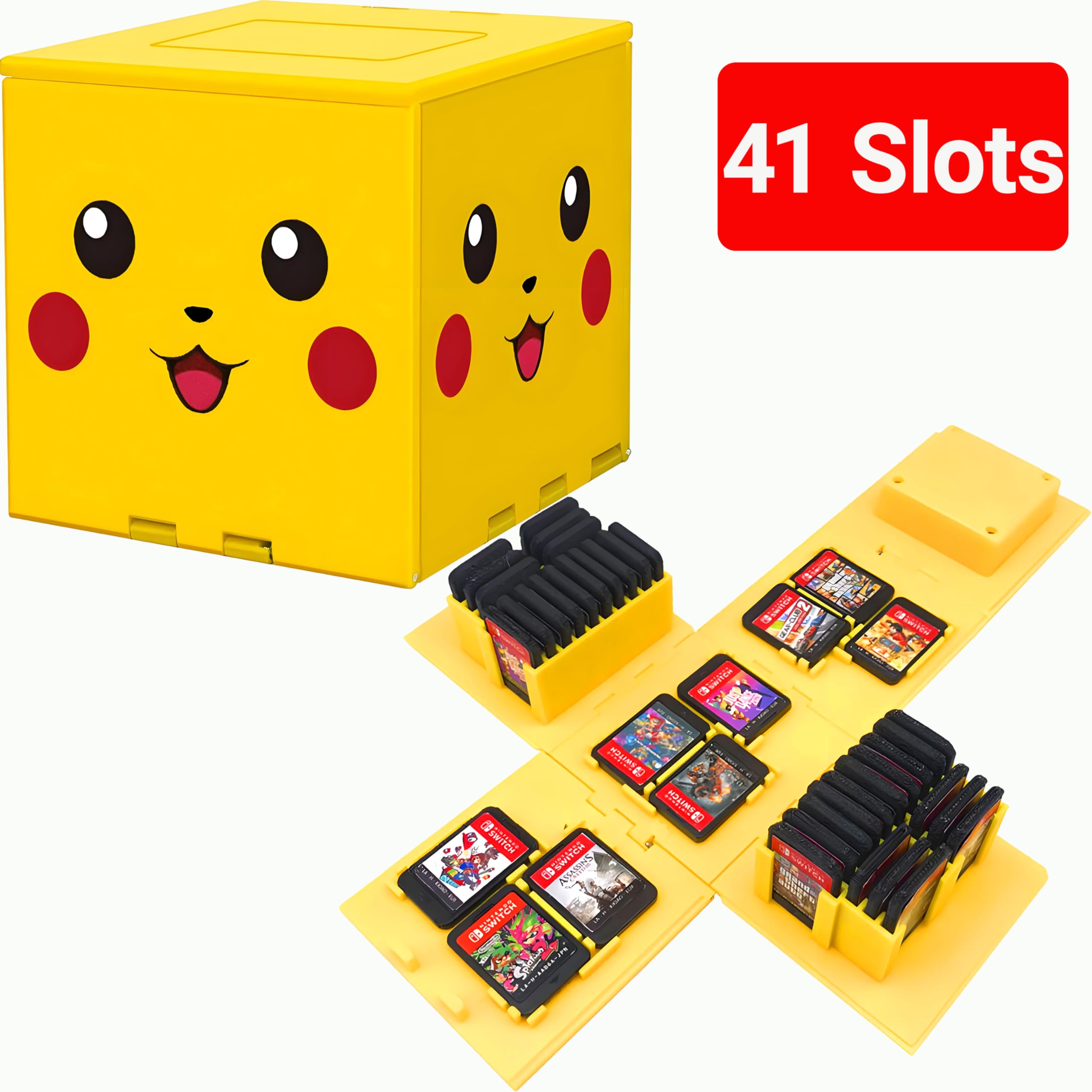QUBAMG Switch 2 Game Case Compatible with Nintendo Switch 2 & Switch & Oled & Lite Cartridges, 41 Slots Foldable Switch Game Holder Portable Cute Game Card Storage Box Cube, Retro Gift Yellow