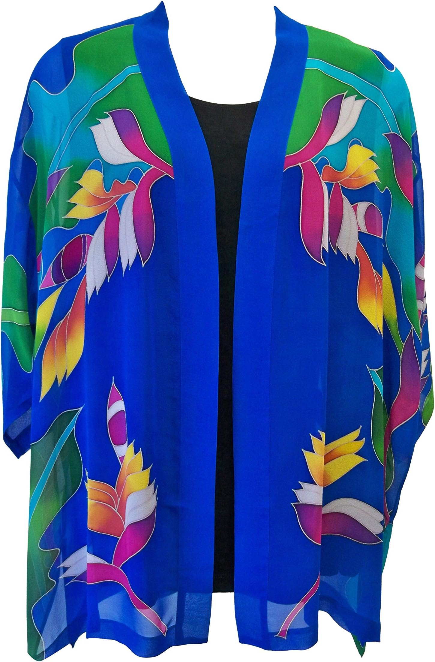 Women's Hand Painted Royal Paradise Silk Kimono Jacket Art to Wear One Size Plus