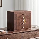 Homruilink Black Walnut Wooden Jewelry Box, Wood Jewelry Organizer with 2 Side Doors Mirror Lockable Classical Style for Watch Necklace Ring Earring Storage Valentines Day Gifts for Her-5 Layer