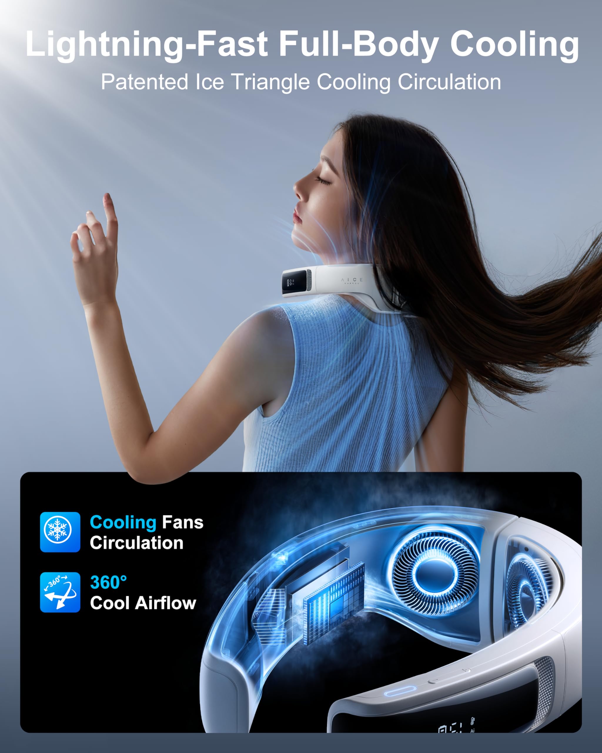 RANVOO 2024 [No.1 Coolest & Most Portable] AICE LITE Neck Air Conditioner, Ultimate Immersive Cooling 6,000 mAh Rechargeable Neck Fan Personal Cooling Device Gift that Blow Cold Air, White