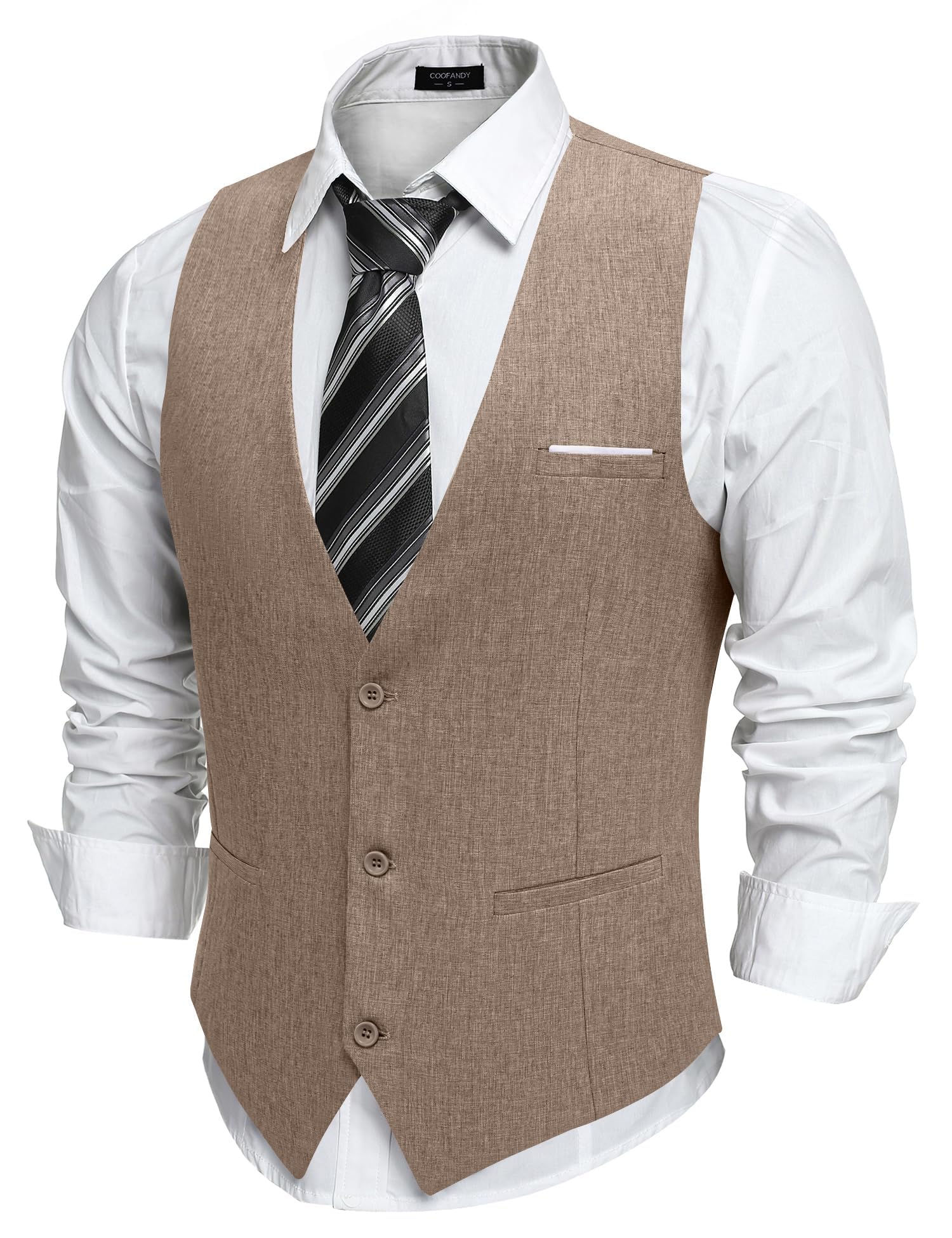 Photo 1 of MEDIUM-COOFANDY Men Suit Vest Lightweight Slim Fit Casual Business Dress Waistcoat Vest for Suit Blazer Tuxedo