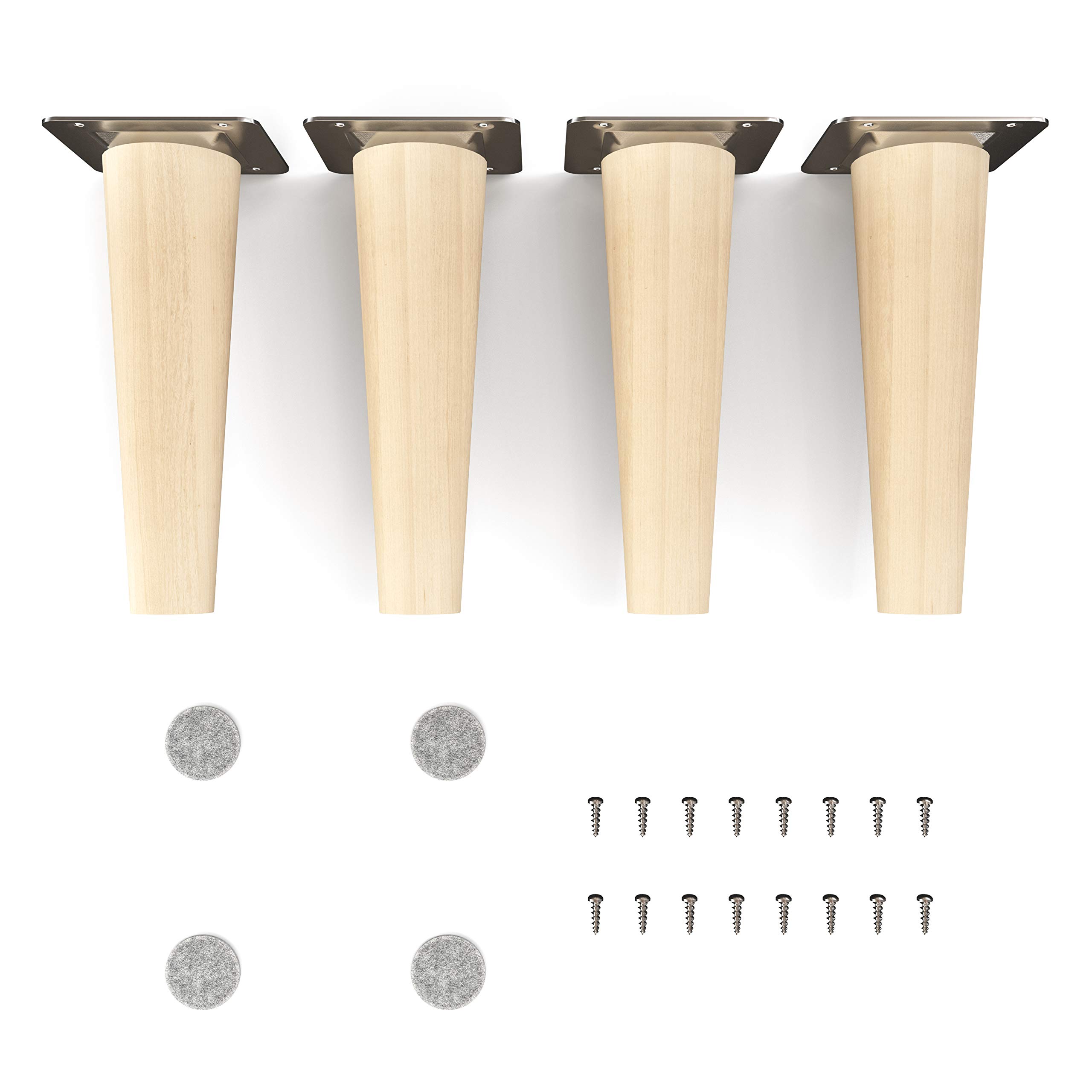 sossai® Wooden Furniture Legs - Clif | Nature (untreated) | Height: 15 cm | HMF1 | Round, conical (Straight Version) | Material: Solid Wood (Beech) | for Chairs, Tables, cupboards etc.