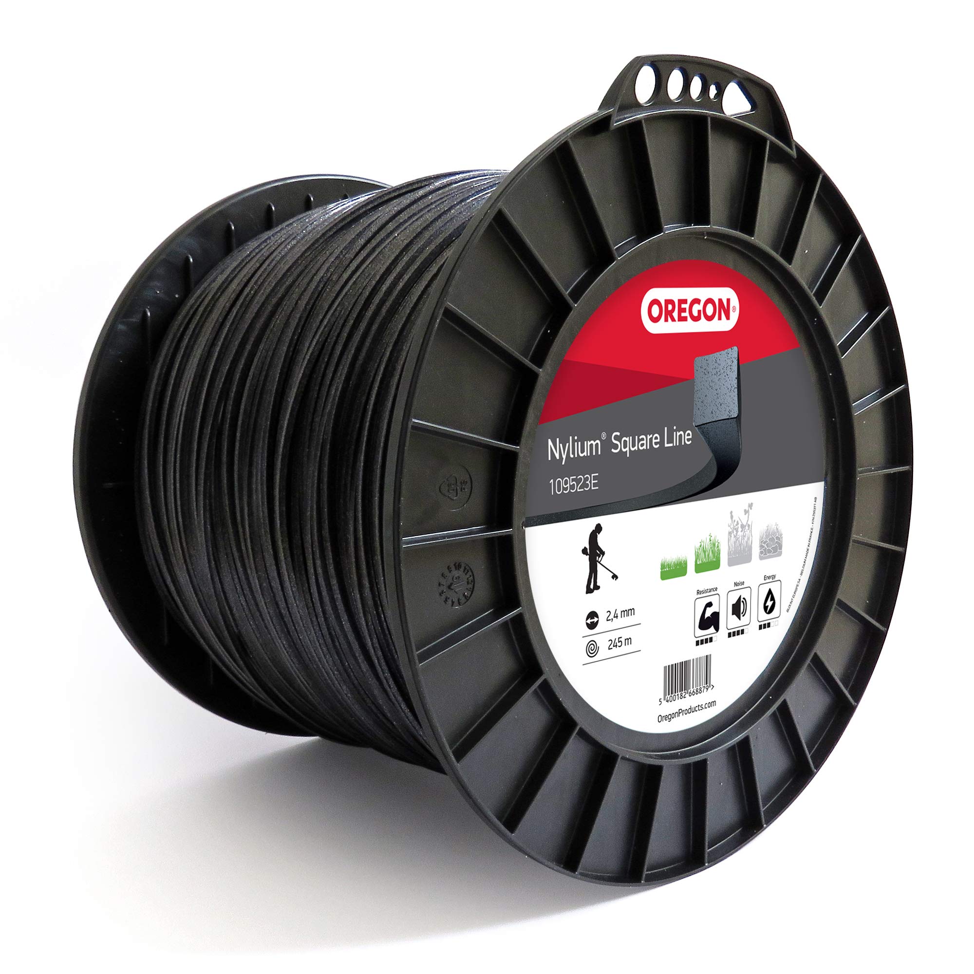 Oregon Square Shaped 2.4mm Strimmer Line with Aluminium Particles, Tackles Grass, Weeds & Thick Vegetation, Professional Heavy Duty Strimmer Wire, Fits Most Standard Models, 2.4 mm x 245m (109523E)