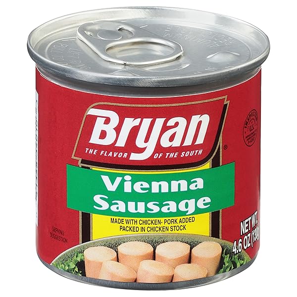 BRYAN VIENNA SAUSAGE, 4.6 OUNCE PULL-TOP CAN (PACK OF 1) | CANNED MEAT | KETO FOOD, KETO SNACKS | LOW CARB HIGH PROTEIN SNACKS | COMPARE TO OTHER BRANDS OF VIENNA SAUSAGES & SMOKED SAUSAGES