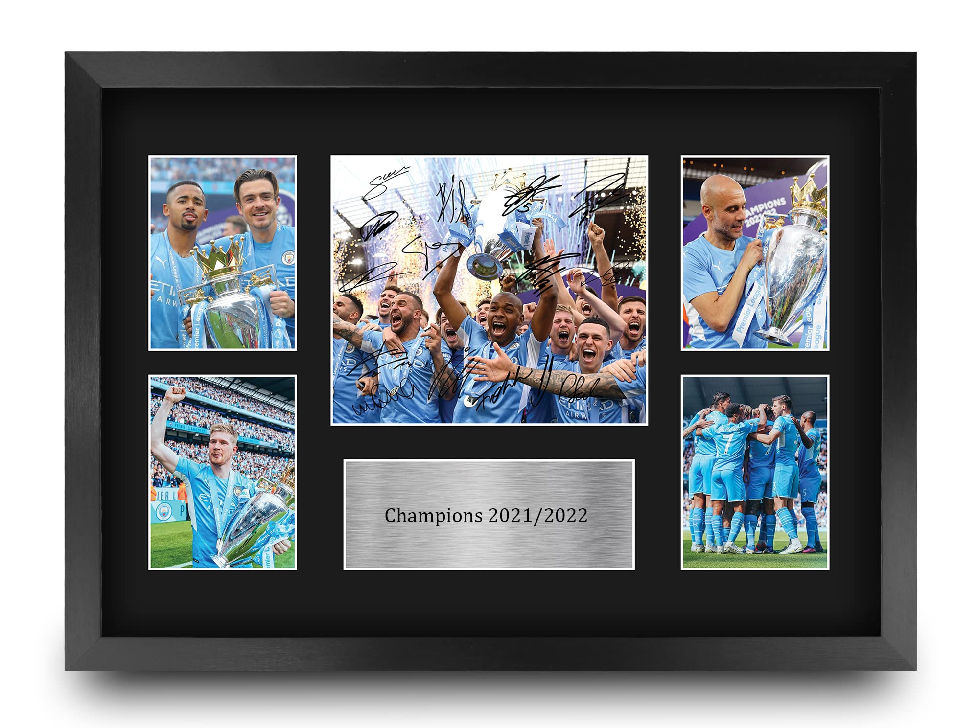 HWC Trading FR A3 Manchester City Premier League Champions 2021-2022 Printed Memorabilia Signed Autograph Photograph Display for Football Fans and Supporters - A3 Framed