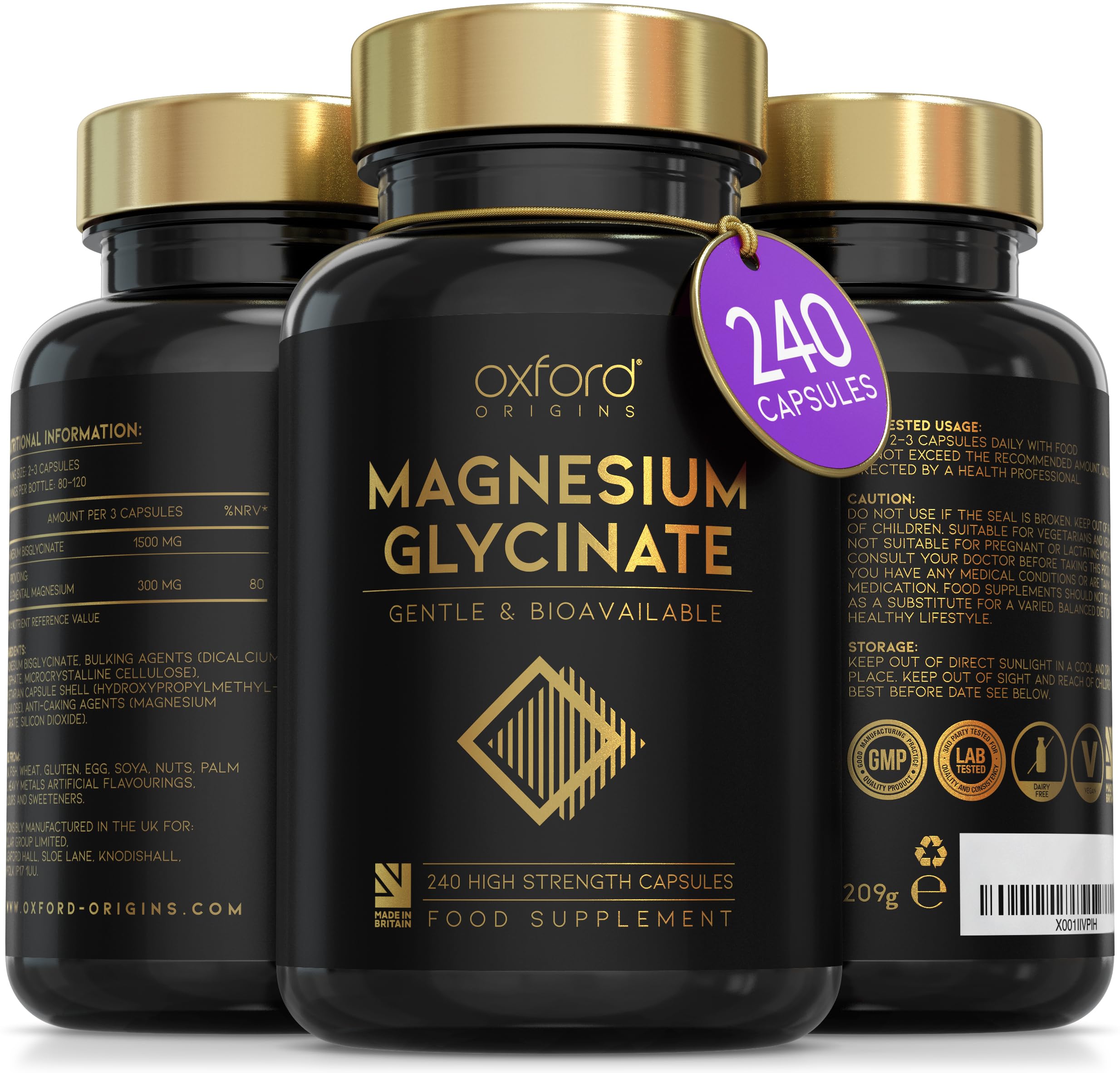 Advanced Magnesium Glycinate Capsules | Made in the UK | High Absorption Magnesium Supplements for Sleep, Mood, Muscle Cramps, Nervous System, and More | 1500mg Chelated Mag Biglycinate | 240 Capsules