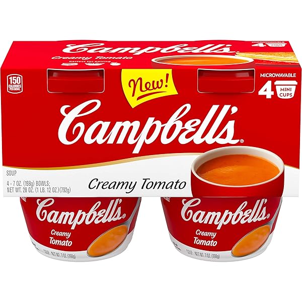 CAMPBELL’S CREAMY TOMATO SOUP, 7 OUNCE MICROWAVABLE CUP (PACK OF 4)