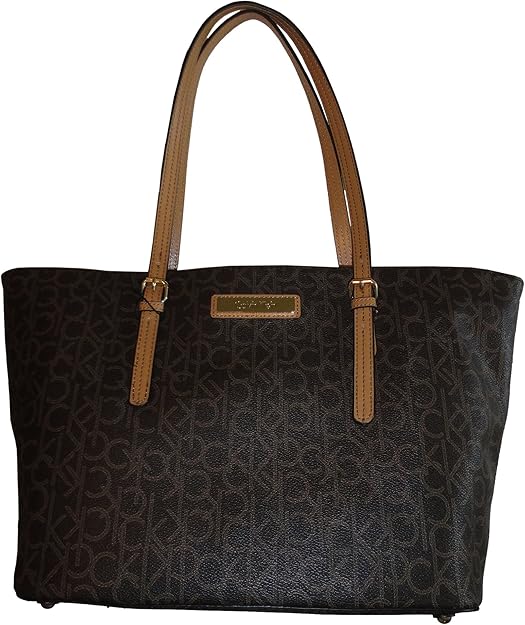 Women's Calvin Klein Purse Handbag Signature Logo Tote Brown/Khaki