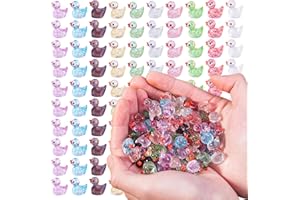 TEENZEE 200pcs Mini Ducks Glitter Colorful Tiny Small Little Resin Ducks to Hide Mini Animals Figures for Miniature Landscape Aquarium Decoration
