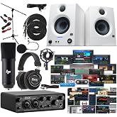 LyxPro 2x2 USB Audio Interface with ASIO Driver and NEW Creative Software Bundle with LP Professional Microphone Kit, Shock Mount &amp; Cables, Recording Headphones, Eris E3.5 White Studio Monitors