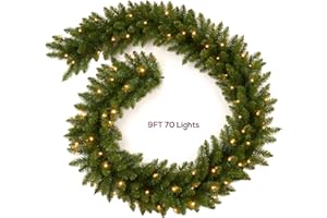 Amaoasis Christmas Garland Prelit 9 Ft with 70 Led Lights, Battery Operated Christmas Decor for Mantle/Stair/Indoor/Outdoor Xmas Garland Green