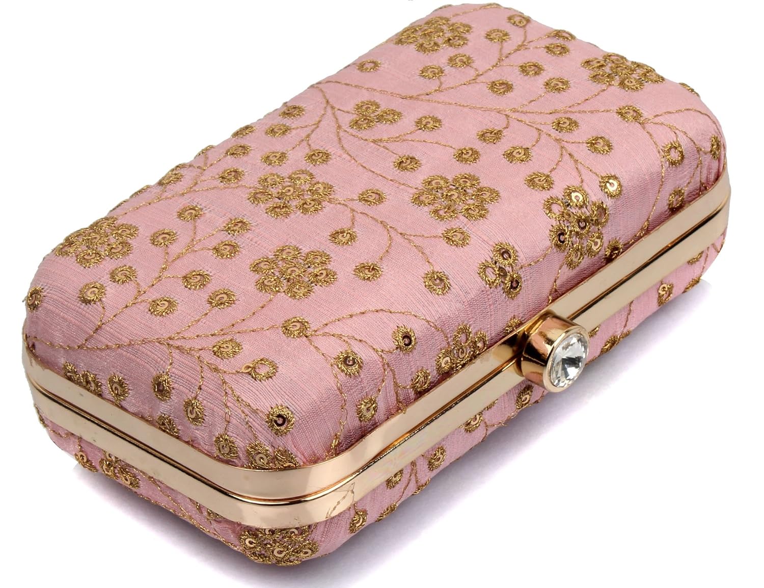 mammon handcrafted women's clutch with sling (bridal-floral-pink)
