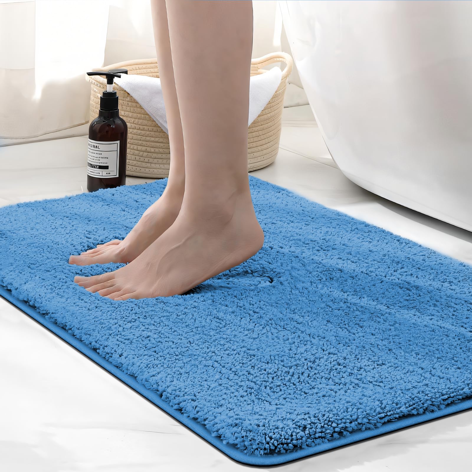 wyewye Microfibre Bath Mat, 2cm Super Thick, Super Absorbent Bathroom Rug 50x80cm, Blue — image 1