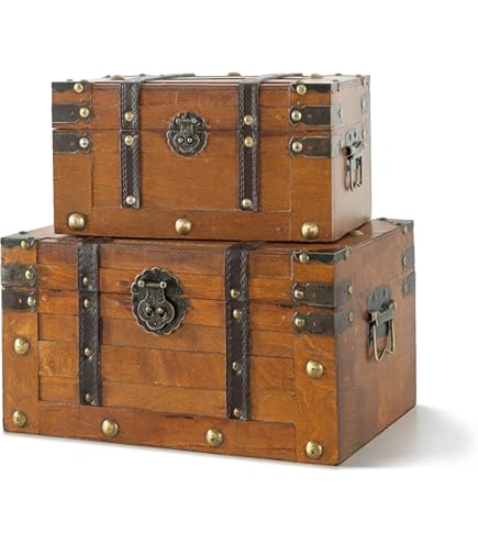 Valise Vintage En Bois Et Cuir - Mini Coffre Au Trésor Déco, Souvenir, Neuf